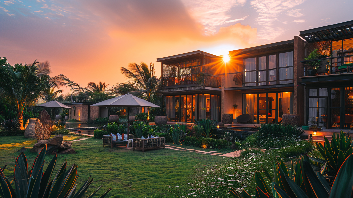 African boutique hotel at sunset
