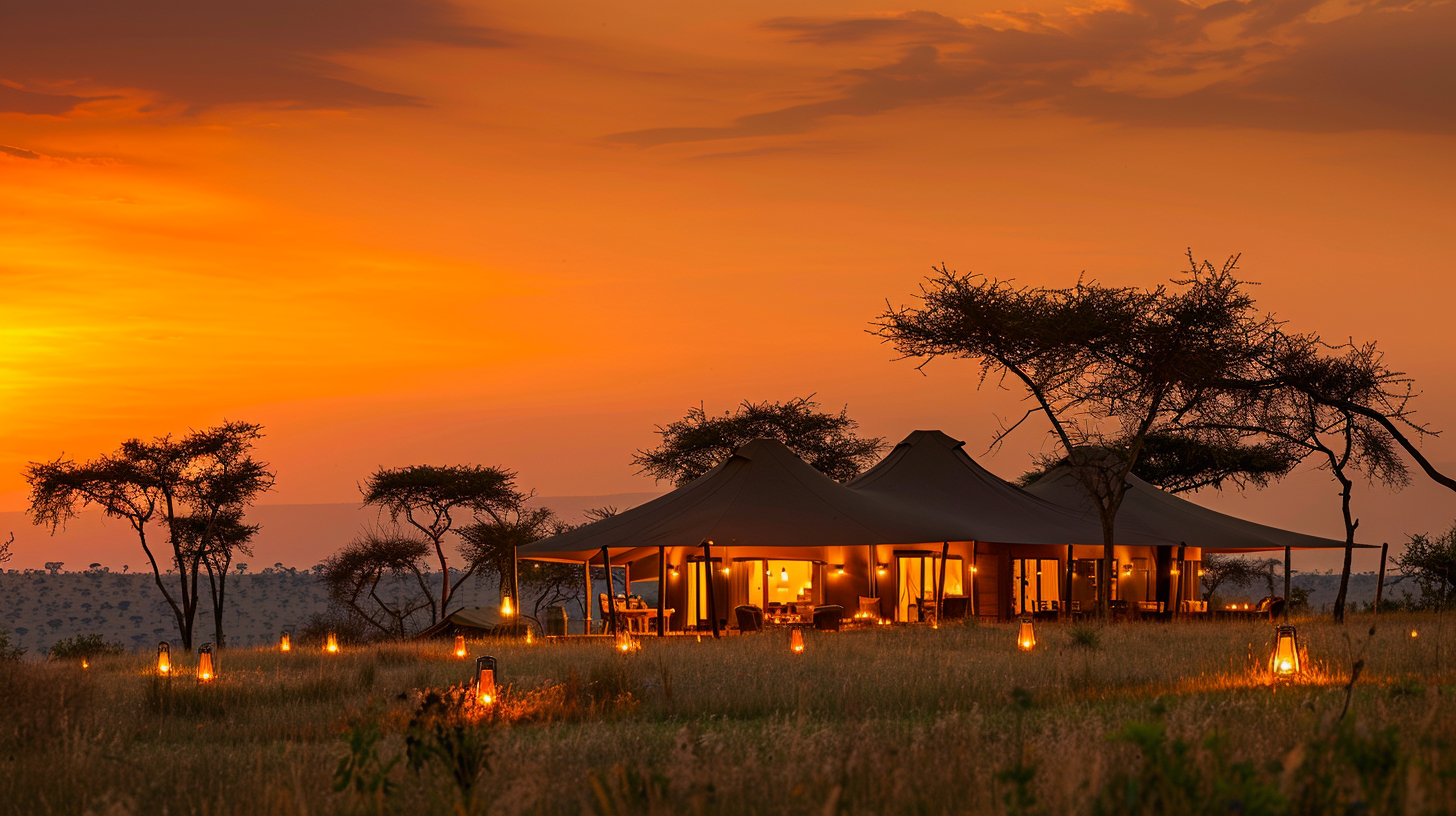 Safari lodge at sunset